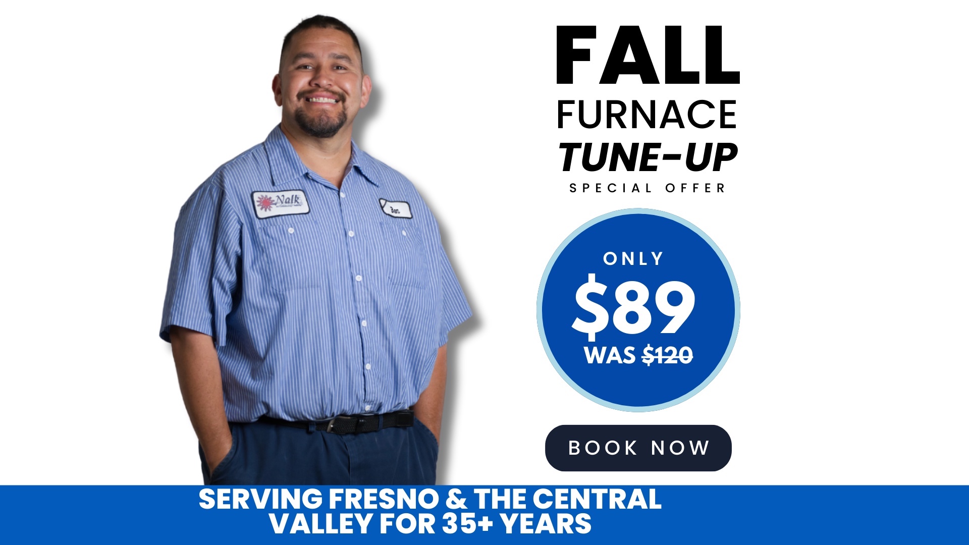 Video promoting NALK Air Conditioning & Heating’s $89 Fall Furnace Tune-Up Special, featuring expert furnace inspection and cleaning services. Limited-time offer available through November 30.