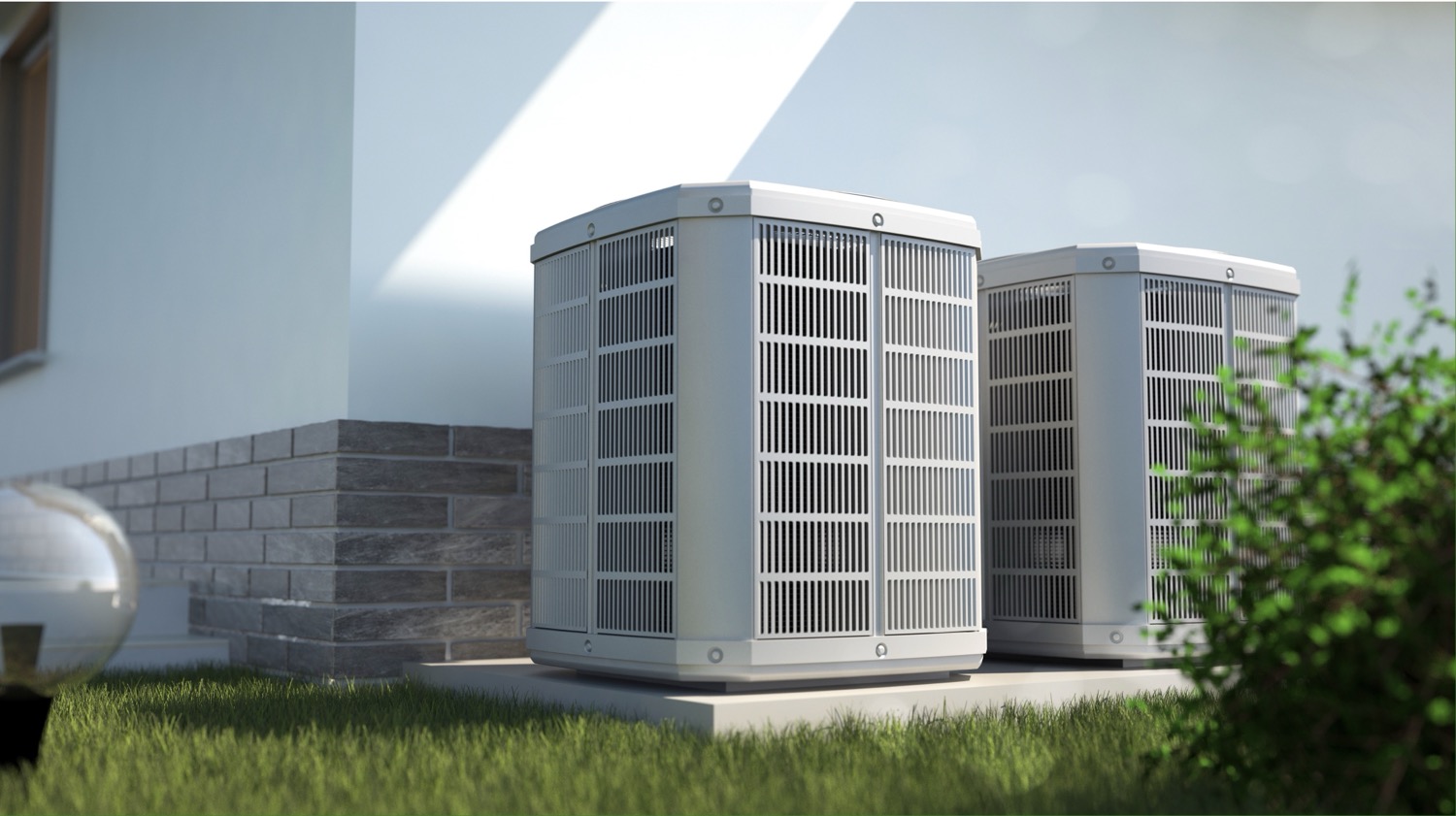 Modern air conditioning unit installed outside a home in Fresno